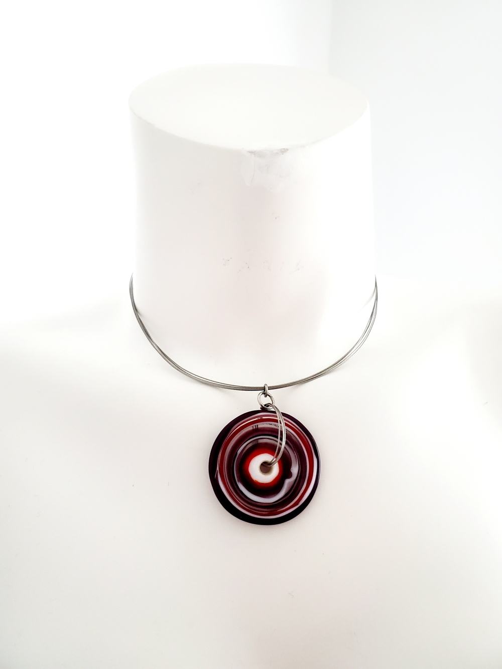 Swirl Glass Pendant Necklace in Burgundy and White - Women's Jewelry